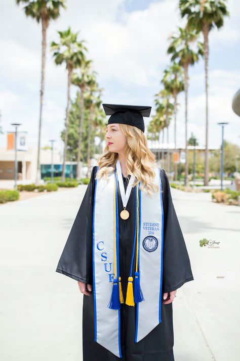 Graduation Sash Ideas College, Csuf Graduation, Academic Robes, Graduation Uniform, College Graduation Photography, Graduation Pose, Happy Mothers Day Messages, Grad Photography, Graduation Sash