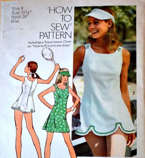 vintage tennis dresses - Google Search 1920s Athletic Wear, Tennis Dress Pattern, Princess Seam Dress, Tennis Outfits, 1970s Sewing Patterns, Vintage Tennis, Tennis Fashion, Couture Mode, Simplicity Sewing Patterns