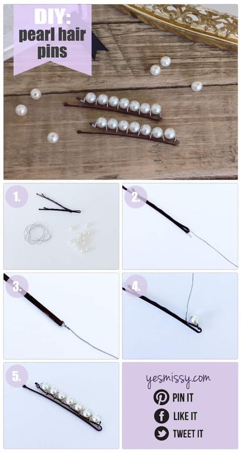 DIY Pearl Hair Pins Tutorial - Yes Missy! Diy Bobby Pins, Hair Pins Diy, Diy Hair Scrunchies, Beaded Hair Pins, Bead Hair Accessories, Diy Gifts For Mom, Hair Clips Diy, Pearls Diy, Diy Gift Ideas