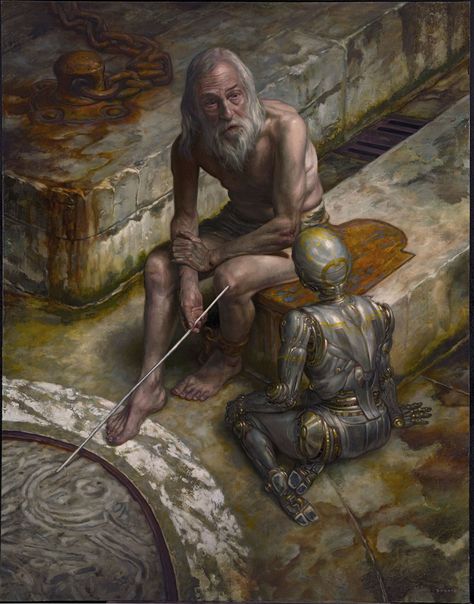 Prometheus, A.I. Artwork by Donato Giancola Donato Giancola, Robot Images, Electric Sheep, Toned Paper, Realism Art, Cyberpunk Art, Traditional Paintings, Fantastic Art, Sci Fi Art