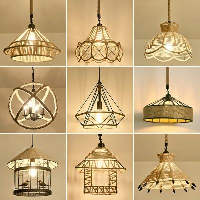 Wire Cage Dining Room Pendant Countryside Rope 1 Bulb Brown Suspended Lighting Fixture - Beautifulhalo.com Industrial Style Home, Rope Pendant Light, Dining Room Pendant, Ceiling Hanging, Hanging Fixture, Industrial Pendant Lights, Hanging Light Fixtures, Hemp Rope, Industrial Loft