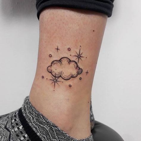 Clouds And Stars Tattoo, Cloud Tattoo Design, Sparkle Tattoo, Sky Tattoos, Small Girly Tattoos, Ear Tattoo Ideas, Planet Tattoos, Mushroom Tattoos, Cloud Tattoo