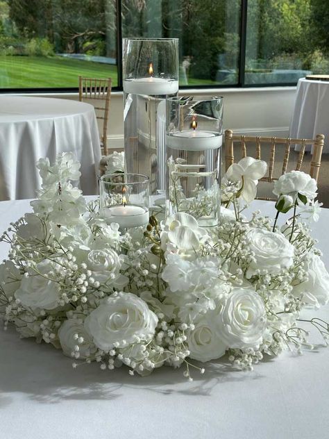 uplit-graceful-wreath Wedding Table Centres Centerpieces, Faux Floral Centerpieces Wedding, Wedding Spring Centerpieces, Ivory Centerpiece Wedding, Baby’s Breath And White Rose Centerpieces, Contemporary Wedding Centerpieces, Big Centerpieces Wedding, Classic Wedding Floral Arrangements, Round Table Centrepiece Ideas