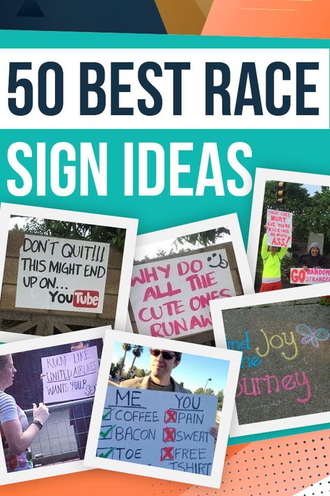 Hilarious to motivational, these marathon race sign ideas will get your creative ideas going and help you be a great spectactor Half Marathon Support Signs, Bike Race Signs, 5k Race Signs, 5k Ideas Creative, Marathon Cheer Signs, Encouraging Signs For Runners, Funny Race Signs Running, Race Posters Running, Marathon Sign Ideas