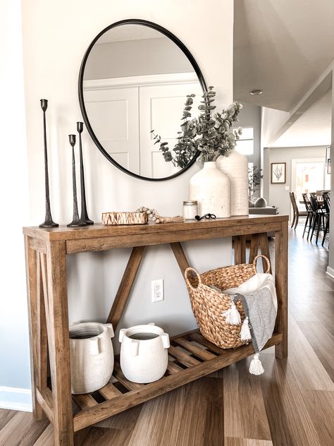 Entrance Tables, Hallway Table Decor, Farmhouse Entry Table, Console Table Entryway, Entry Table Decor, Farmhouse Console Table, Rustic Farmhouse Living Room, Console Table Decorating, Entryway Table Decor