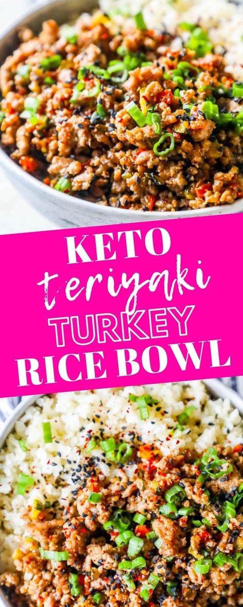 Teriyaki Turkey Rice Bowl, Turkey Rice Bowl, Turkey Rice Bowl Recipe, Keto Teriyaki, Teriyaki Turkey, Rice Bowl Recipe, Turkey Rice, Rice Bowls Recipes, Recipe Sweet