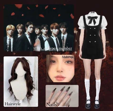 Kpop Concert Outfit Enhypen, Dark Blood Concept Photo, Debut Ideas, Concert Hairstyles, Kpop Concert Outfit, Kpop Concert, Dancers Outfit, Dark Blood, Concert Fits