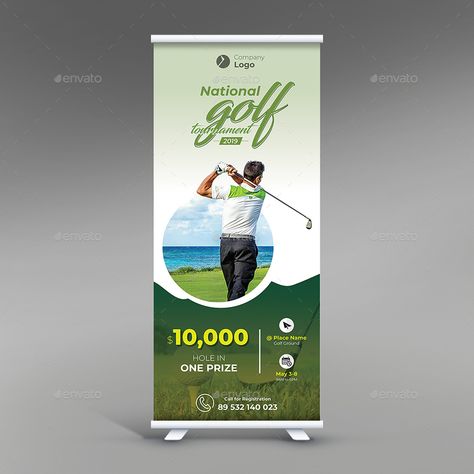 Golf Tournament Roll Up Banner Preview - GraphicRiver Golf Banner, Pull Up Banner Design, Golf Room, Vertical Banner, Golf Poster, Roll Up Banner, Golf Art, Financial Logo, Banner Ad