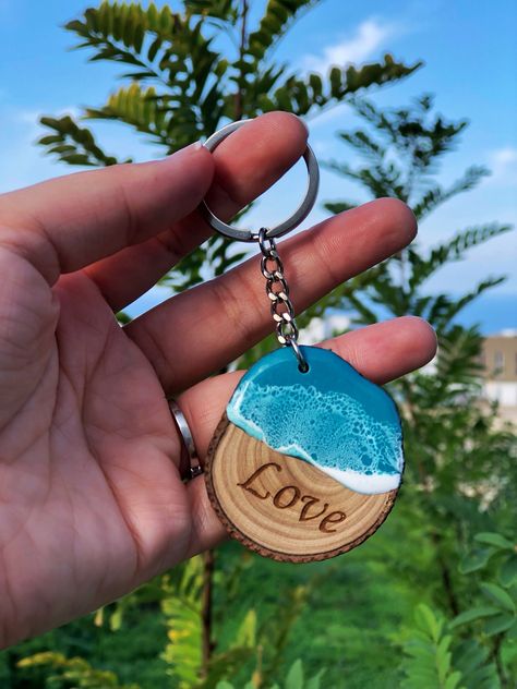 Personalized Ocean Keychain, Resin Sea Wave Keychain, Unique Olive Wood Art by VerandaResinArt on Etsy Ocean Keychain, Resin Sea, Keychain Resin, Personalised Keyrings, Wood Keychain, Sea Wave, Unique Keychains, Resin Keychain, Epoxy Resin Art