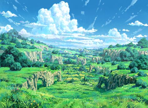 ArtStation - Magic x Ghibli / Basic Lands : Plains, Camille Sule Ghibli Field, Fantasy Plains, Sheep Girl, Shape Language, Plains Landscape, Environment Painting, Ghibli Studio, Game Concept Art, Nature Drawing