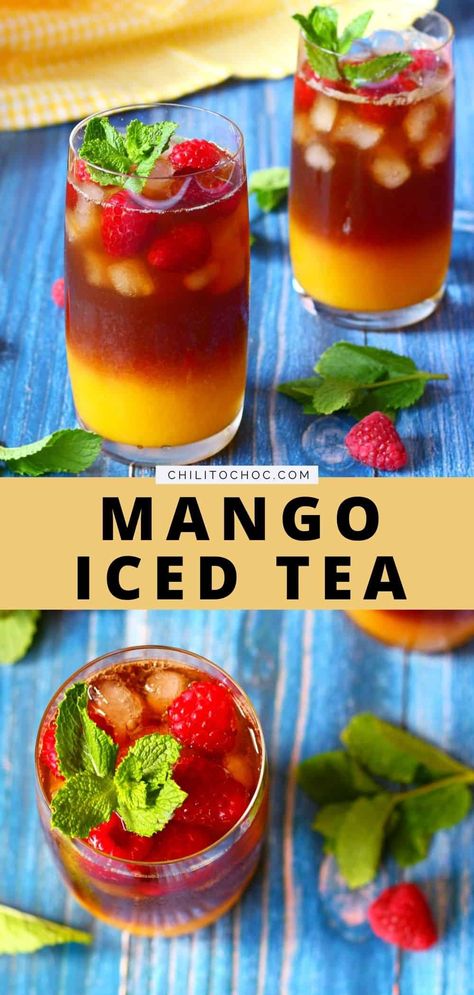 Flavored Tea Recipes, Flavored Iced Tea Recipes, Mango Iced Tea, Iced Tea Drinks, Mango Tea, Iced Drinks Recipes, Resep Smoothie, Iced Tea Lemonade, Tea Drink Recipes