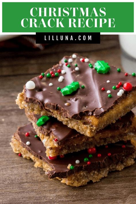 This sweet and salty Christmas crack recipe is a simple take on classic toffee with only 4 ingredients and 15 minutes to assemble! #christmascrack #crackercandy #crackertoffee #christmasdesserts #christmastreats Christmas Candy Easy, Easy Christmas Candy Recipes, Peanut Butter Balls Recipe, Cracker Toffee, Homemade Toffee, Toffee Recipe, Slow Cooker Desserts, Christmas Candy Recipes, Homemade Candies