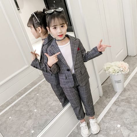 Fashion Wedding Kids Suit for Girls Formal Pant Suits for Teenagers 2PCS Blazer Set Brand Plaid Children Blazer 4 5 7 9 11 13T Fashion Teenage School, Formal Pant Suits, Kids Blazers, Girls Blazers, Formal Pant, Spring Blazer, Style Blazer, Pant Suits