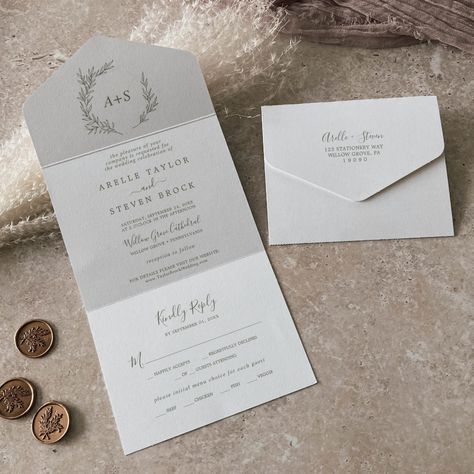 Minimal Leaf | Olive Green Wedding All In One Invitation | #elegantsealandsendwedding #simpletearoffrsvppostcard #rusticuniqueweddingsuite #botanicaltrifoldbudgetweddingset #classicwhimsicalminimalistleavesk102 #modernfoldedmarriageinvitation #greeneryaffordabletri-foldinvite #olivegreenall-in-onestationery #sagegreenandwhitewinter #bohomountainhunterpinefoliage Olive Green Wedding, Folded Invitation, Olive Green Weddings, Minimalist Mountain, Postcard Wedding Invitation, Minimal Wedding Invitation, Leaf Silhouette, Marriage Invitations, Sage Wedding