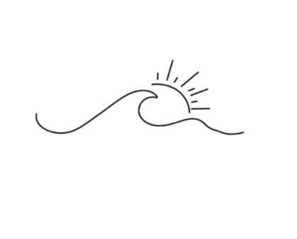 Wave Line Art Tattoo, Beach Outline Tattoo, Minimalist Wave Drawing, Ocean Henna Tattoo, Wave And Sun Tattoo Simple, Minimalist Tattoo Wave, Beach Wave Tattoo Ideas, Wave Tattoos For Women, Weave Tattoo