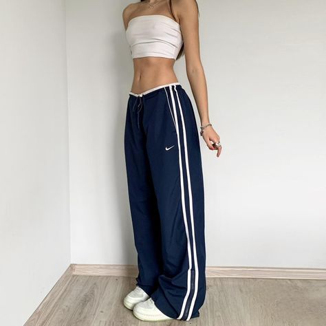 vinted adidas track pants on Depop 👍 https://depop.app.link/cuWn185vnyb Low Waisted Track Pants, Low Waist Track Pants, Nike Navy Track Pants, Dark Blue Track Pants Outfit, Navy Blue Nike Track Pants, Oversized Track Pants Outfit, 90s Track Pants Outfit, Adidas Track Pants Outfit Y2k, Adidas Vintage Clothes