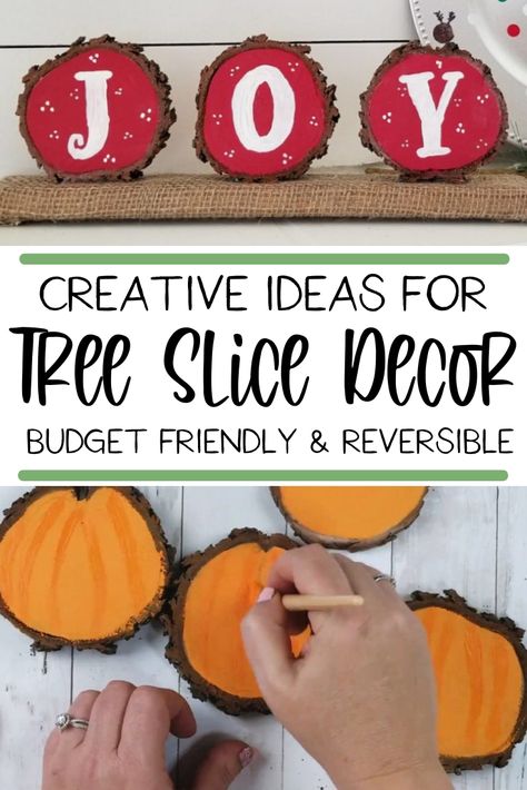 Tree Slice Decor, Wood Slice Crafts Diy, Wood Discs Crafts, Budget Christmas Decor, Boo Decor, Natural Christmas Decorations, Joy Decor, Wood Log Crafts, Wood Slice Decor