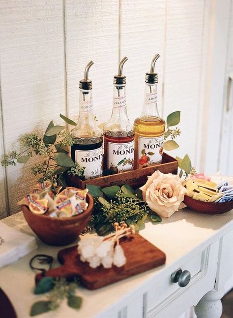 coffee wedding ideas table with flavors sugar creamer Coffee Bar Wedding, Wedding Drink Station, Wedding Coffee, Donut Dessert, Home Coffee Stations, Edible Wedding Favors, Cottage Wedding, Coffee Wedding, Wedding Cake Flavors