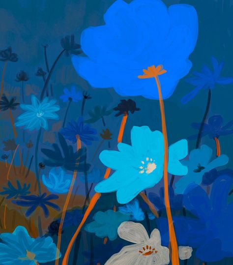 Ophelia Pang: Wildness at night Ophelia Pang, Blue Sunday, Print And Pattern, Naive Art, Illustrations And Posters, Floral Illustrations, Abstract Flowers, Visual Communication, Pretty Pictures