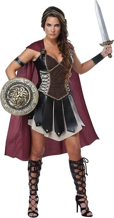 ncludes: Dress With Attached Armor, Cape, Headband, Armband, Cuff, Medallions, Gladiator Shoe Tops Warrior Princess Costume, Gladiator Costumes, Halloween Infantil, Warrior Costume, California Costumes, Spartan Warrior, Costumes For Teens, Womens Fancy Dress, Lingerie Plus Size