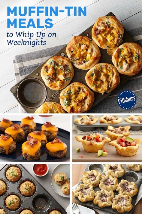 These easy recipes are another great reason to break out the muffin tin for dinner! Bonus: They're kid-friendly and make great leftovers. Muffin Tin Recipes Dinner, Muffin Tin Meals, Mini Muffin Tin Recipes, Muffin Cups Recipes, Muffin Pan Recipes, Tin Recipes, Pillsbury Recipes, Meatball Recipes Easy, Muffin Tin Recipes