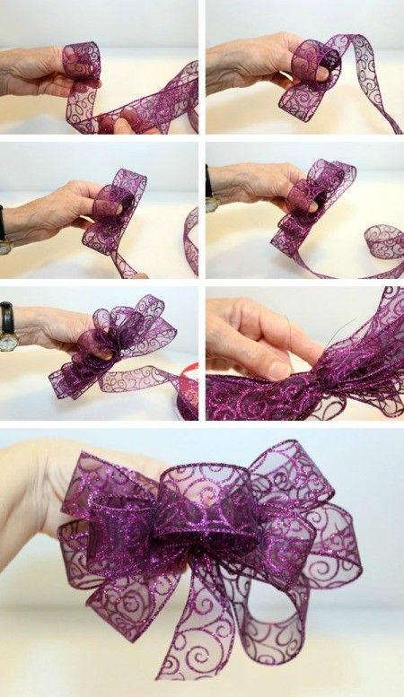 Decorative Bow Ideas | ThriftyFun Joululahjat Diy, Diy Wreath Bow, Christmas Bows Diy, Homemade Bows, Fancy Bows, Ribbon Crafts Diy, Bows Diy Ribbon, Purple Bow, Ribbon On Christmas Tree