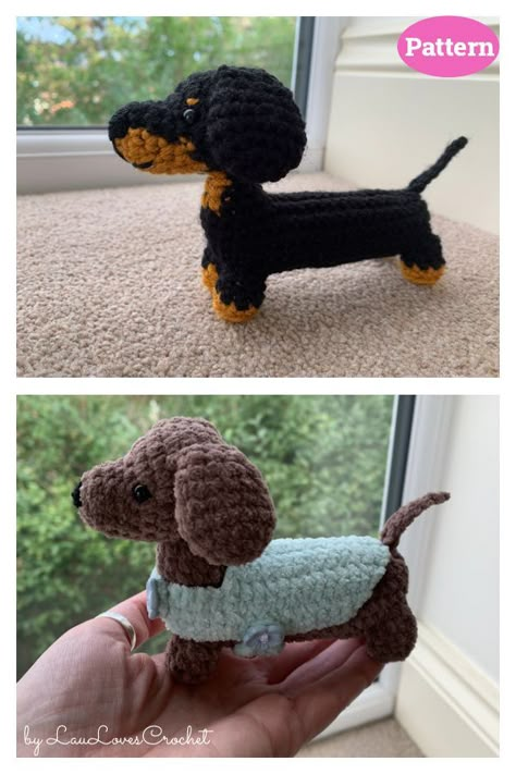 Dachshund in a Hot Dog Bed Crochet Pattern Wiener Dog Crochet Pattern, Weenie Dog Crochet Pattern Free, Free Crochet Dachshund Pattern, Crochet Sausage Dog Pattern Free, Wiener Dog Crochet Pattern Free, Small Crochet Dog Pattern, Small Dog Crochet Patterns, Crochet Dauchsand, Crochet Dog Things