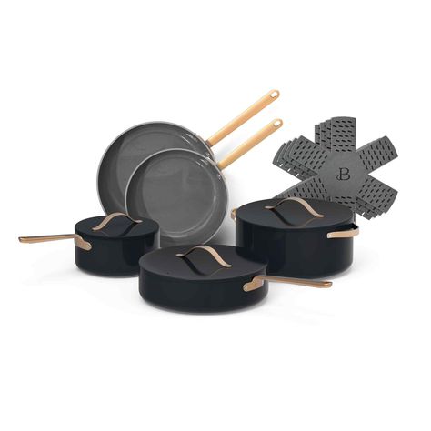 Beautiful 12pc Ceramic Non-Stick Cookware Set, Black Sesame by Drew Barrymore - Walmart.com Drew Barrymore Knife Set, Drew Barrymore Cookware, Ceramic Cookware Set, Enamel Dutch Oven, Butterfly Photography, Ceramic Cookware, Future Kitchen, White Icing, Kitchen Oven