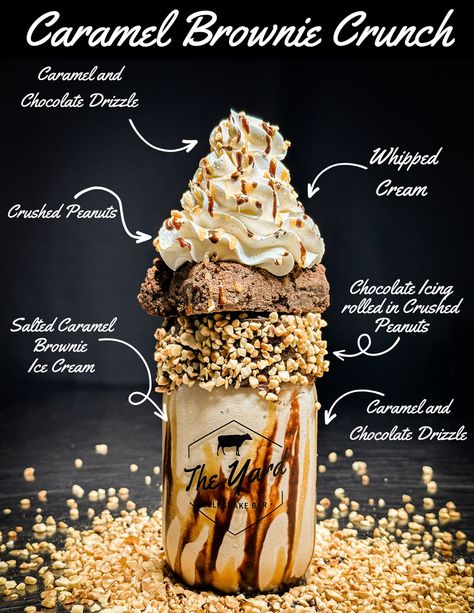 Ice Cream Ideas For Business, Ice Cream Toppings Ideas, Salted Caramel Milkshake, Chocolate Brownie Ice Cream, Ice Cream Shake, Ice Cream Photography, Family Desserts, Brownie Ice Cream, Salted Caramel Brownies