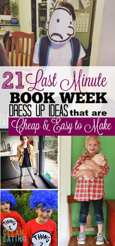 Super Easy Last Minute DIY Book Week Costume Ideas (that you can pull together in a couple of Minutes). Dress Up Like A Book Character Easy, Last Minute Book Week Costumes, Diy Character Day Spirit Week, Book Week Dress Up Ideas, Last Minute Book Character Costumes, Character Day Spirit Week Last Minute, Dress Diy Easy, Easy Character Costumes, Easy Movie Character Costumes