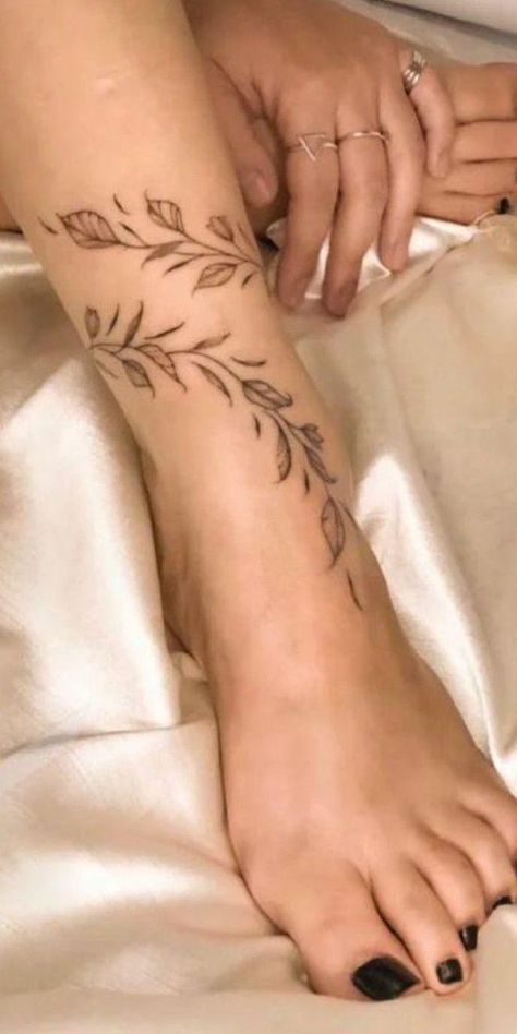 Wrapping Ankle Tattoo, Vine Wrap Around Ankle Tattoo, Foot Wrap Tattoo, Ankle Vine Tattoos For Women, Flower Ankle Tattoo Wrap Around, Feet Tatoos Woman, Tattoo Feet Women, Vine Tattoo Leg, Vine Ankle Tattoo