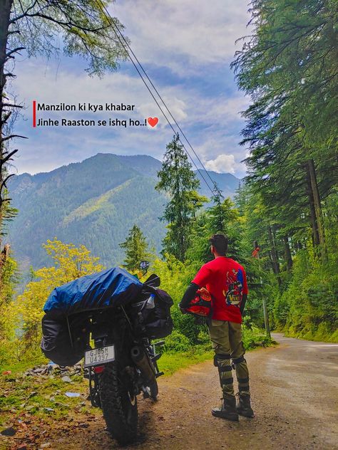 Mountains Quotes In Hindi, Caption For Bike Pose, Bike Story Ideas, Bike Trip Photography, Mountain Captions Instagram Hindi, Bike Love Quotes, Bike Captions Instagram, Mountain Captions Instagram, Valley Quotes