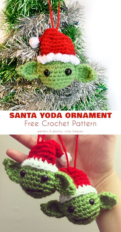 Baby Yoda Christmas Ornament Free Crochet Patterns Crochet Patterns That Work Up Fast, Yoda Ornament, Yoda Christmas, Star Wars Crochet, Crochet Christmas Ornaments Free, Crochet Ornament Patterns, Christmas Crochet Patterns Free, Christmas Gift Basket Ideas, Gift For Mom Christmas