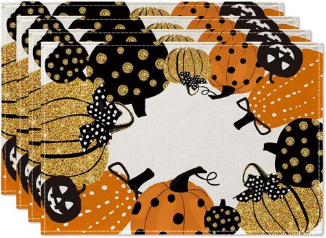 Pumpkin Silhouette, Silhouette Tree, Dining Decoration, Halloween Placemats, Fall Placemats, Labu Halloween, Party Kitchen, Ghost Pumpkin, Halloween Table