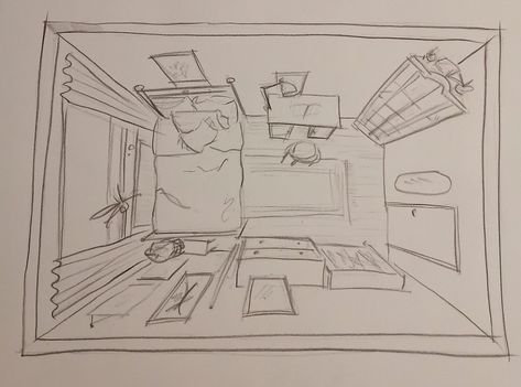 Fisheye Bedroom Drawing, Drawing A Room In Perspective, Room Sketch Perspective, Bedroom Design Drawing, Architecture Drawing Art Buildings, People As Cartoons, Room Perspective Drawing, Sketches Of People, Perspective Art