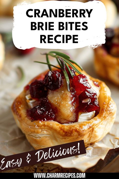 Transform your holiday gatherings with this easy Cranberry Brie Bites recipe. These delightful appetizers pair the rich creaminess of brie cheese with tangy cranberry sauce, all sitting in a flaky pastry shell. Perfect for parties and special occasions, this bite-sized treat is sure to impress your guests. Explore how to make these flavorful appetizers using simple ingredients that come together quickly. Whether for family gatherings or game night, Cranberry Brie Bites are a tasty addition to any festive menu. Don't miss out on this delicious recipe that everyone loves! Brie Raspberry Appetizer, Cranberry Brie Pastry, Cranberry Brie Puff Pastry, Brie Pastry, Cranberry Appetizer, Baked Brie Cheese, Cranberry Brie Bites, Cranberry Bites, Pastry Bites