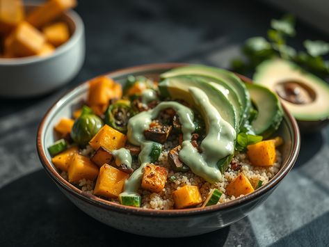 Load veggie bowl with Green Goddess dressing Goddess Bowl, Green Goddess Shrimp Bowl, Green Goddess Bowl Chicken, Buddha Bowl Green Goddess, Green Goddess Bowl, Quinoa Green Goddess Bowl, Quinoa Squash, Protein Bowls, Green Goddess Dressing