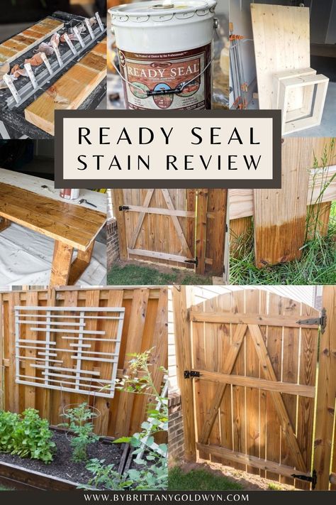 Looking for a quick and easy solution to finish outdoor wood DIY projects? Check out my Ready Seal stain review on both outdoor furniture and my fence! Sealing Wood For Outdoors, How To Stain A Fence, Ready Seal Pecan Stain, Ready Seal Stain Colors, Wood Fence Stain Color Ideas, Fence Stain Colors Ideas, Cedar Fence Stain, Exterior Wood Stain Colors, Staining Wood Fence