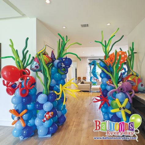 Cool off this summer with an underwater party... ⁠ 🎈⁠ 🎈⁠ 🎈⁠ #balloonseveryday #balloondelivery #balloons #balloondecor #balloondecorations… | Instagram Nemo 2nd Birthday, Underwater Balloon Arch, Nemo Balloon Decoration, Octonauts Balloon Garland, Finding Nemo Backdrop Ideas, Finding Nemo Balloon Decor, Under Water Theme Birthday Party, Balloon Octopus Diy Under The Sea, Finding Nemo Theme Party