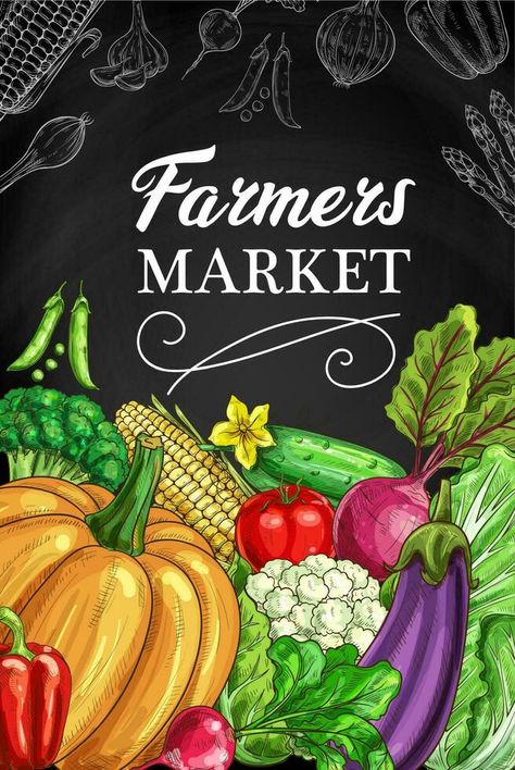 Farmers market vegetables chalkboard vector banner Vegetable Shop Design Ideas, Shop Board Design, Farm Market Ideas, Vegetable Market, Farmers Market Sign, Chalkboard Vector, Farmer Market, Farmers Market Recipes, Vegetable Shop