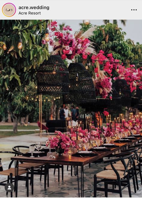 Elegant Modern Wedding Decor, Pink Chuppah, 40th Theme, Wedding Themed Cocktails, Birthday Diner, Baja Wedding, Galentines Brunch, Black And Gold Accents, Mystery Dinner Party