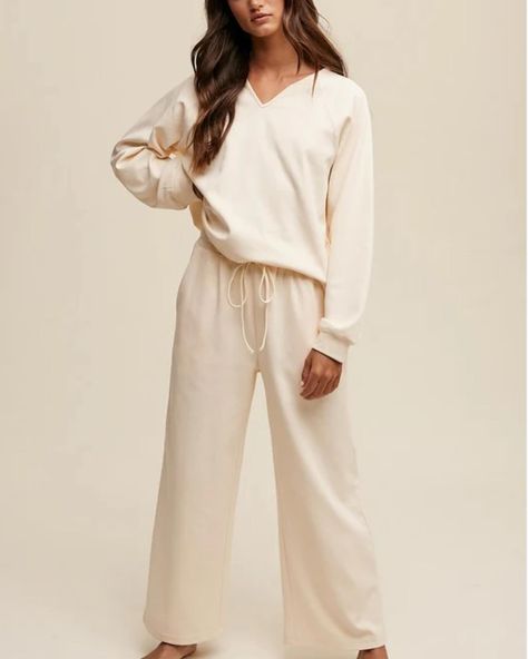 Two Piece Loungewear. Link to shop in bio. Weather Models, Matching Pants, Comfy Fashion, Loungewear Set, China Fashion, Drawstring Pants, Sheer Fabrics, Print Pattern, V Neck Tops