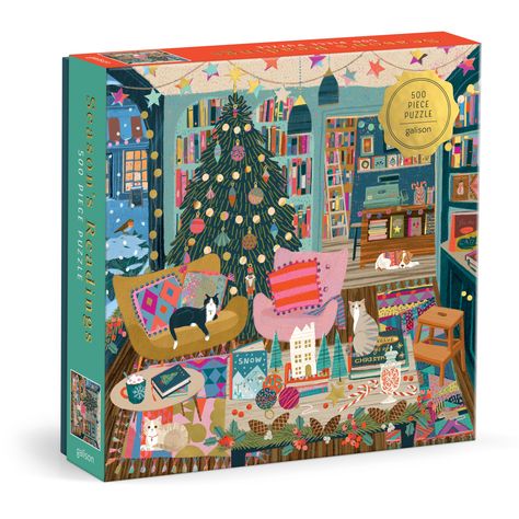 PRICES MAY VARY. 500 PIECE PUZZLE – Season's Readings 500 Piece Foil Puzzle by Galison features a cozy Christmas scene at the local bookshop, enhanced with sparkling gold foil details. This puzzle is just the right level of challenge for the whole family to join in on for hours of puzzling fun! The box includes an insert with the full puzzle image for reference. BRIGHT AND BOLD ARTWORK – This puzzle features a lovely bookshop at Christmas time adorned with holiday comforts. Puzzle lovers will ap Christmas Gifts 2024, Galison Puzzle, Cozy Life, Christmas Puzzle, Of Challenge, Bold Artwork, 500 Piece Jigsaw Puzzles, Make Pictures, 500 Piece Puzzles