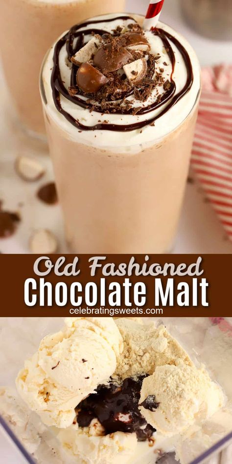 Every sip of this sweet and creamy Chocolate Malt is filled with nostalgic flavors. With only four ingredients and one step, you are minutes way from whipping up a chocolate malt any time you choose. Chocolate Milk Party Ideas, How To Make Homemade Malts, Malt Milkshake Recipes, Malt Recipes Milkshakes, Malt Shake Recipes, Chocolate Malt Recipe, Chocolate Malt Milkshake, Malted Milk Powder Recipes, Malt Desserts