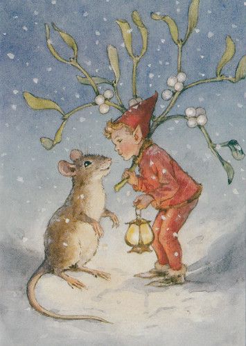 Margaret Tarrant "mouse and elf" vintage Christmas card | Flickr Margaret Tarrant, Images Noêl Vintages, Creation Art, Elves And Fairies, Winter Fairy, Vintage Christmas Images, Cicely Mary Barker, Fairytale Illustration, Vintage Fairies