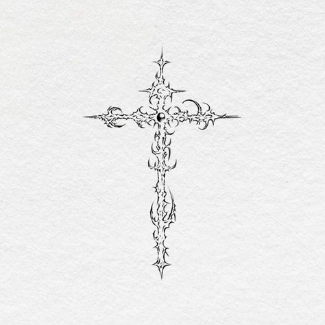 Cross Tattoo Cybersigil, Grunge Cross Tattoo, Cross Sternum Tattoo, Gothic Cross Drawing, Gothic Drawing Ideas, Cybersigilism Cross, Sigilism Cross, Gothic Art Tattoo, Gothic Cross Tattoo