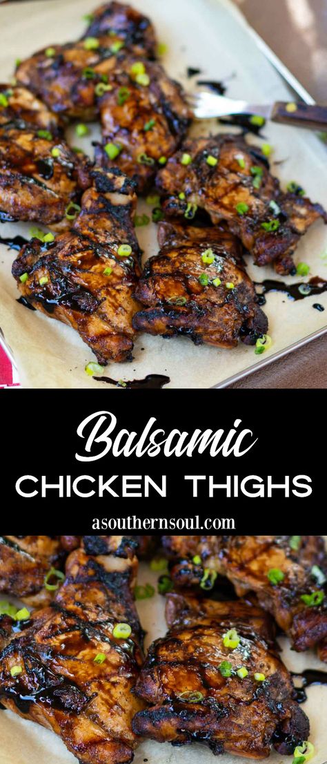 For an easy weeknight meal or a casual weekend get together, Balsamic Chicken Thighs are always a welcome sight at the table. Marinated in balsamic vinegar, honey with fresh herbs and garlic, this chicken is tender, juicy, tangy, and sweet. Recipes Using Balsamic Vinegar, Recipes With Balsamic Vinegar, Balsamic Chicken Marinades, Balsamic Chicken Thighs, Chicken Thigh Marinade, Vinegar Recipes, Balsamic Vinegar Recipes, Balsamic Chicken Recipes, Lunch Picnic