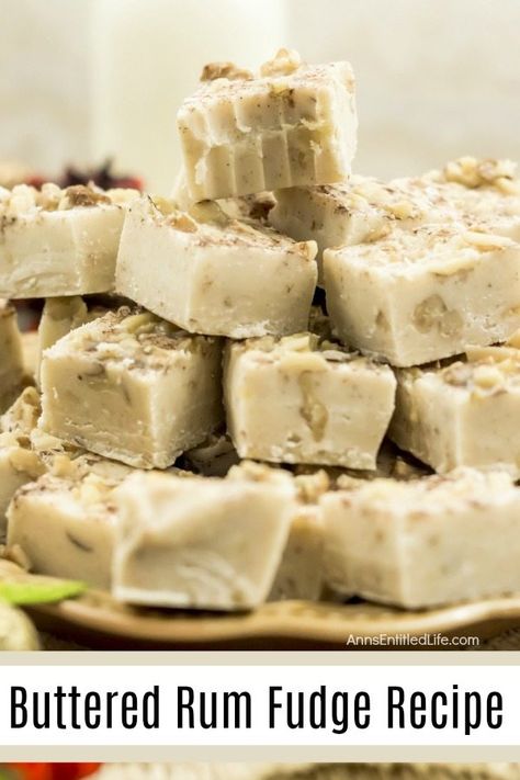 Buttered Rum Fudge Recipe. Make some delicious Buttered Rum Fudge this holiday season. This fudge is not for anyone under 21, but it sure does add a delicious and boozy treat to any holiday party. The spicy flavors of rum and cinnamon come together with white chocolate chips to make the creamiest fudge you have ever had. Rum Fudge Recipe, Boozy Candy, Rum Fudge, Boozy Fudge, Booze Cakes, Walnut Fudge Recipe, Gourmet Fudge, Boozy Treats, Boozy Chocolate