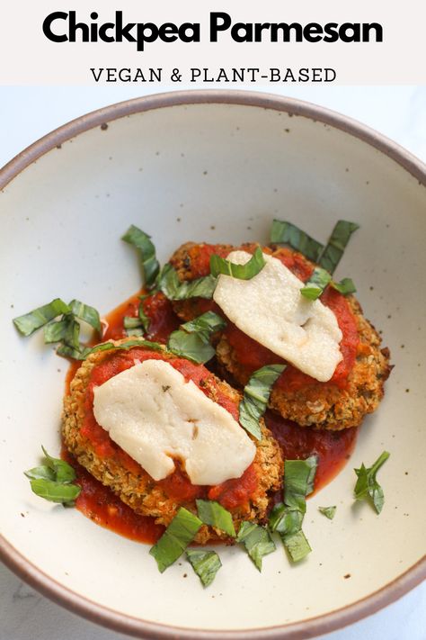 This chickpea cauliflower parm is soft and pillowy on the inside with a crisp exterior, covered in marinara and melty vegan mozzarella. It stands alone as the perfect appetizer, but you could also enjoy it in a ciabatta roll or it on top of pasta. Wholesome, healthy, and easy to make.