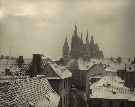 Joseph Sudek. Winter Prague Josef Sudek, Prague Castle, Photographer Advertising, Foto Art, Rooftops, On The Ground, Black And White Photography, Prague, Dark Aesthetic